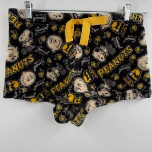 Peanuts Snoopy Social Club Fleece Lounge Shorts XL Black Cartoon Pajama Cozy